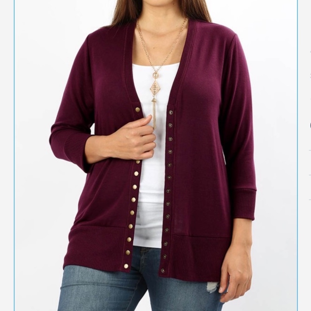 Dark plum snap cardigan